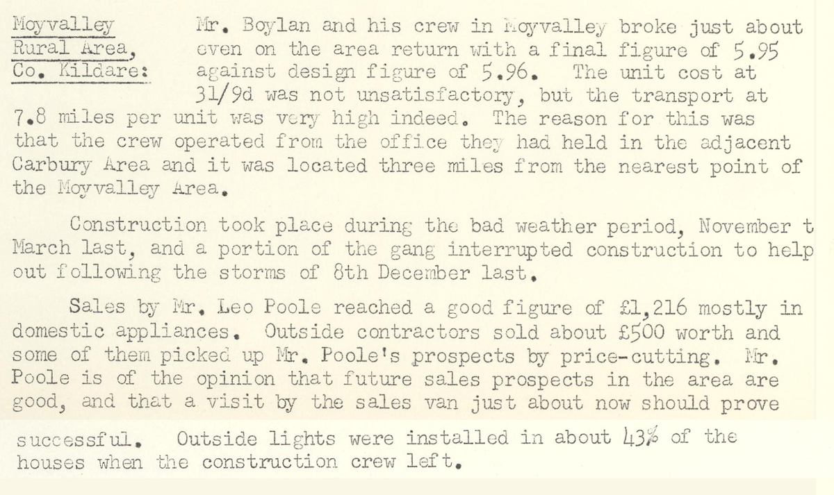 A scanned page from the ESB REO magazine about the Moyvalley Rural Area.