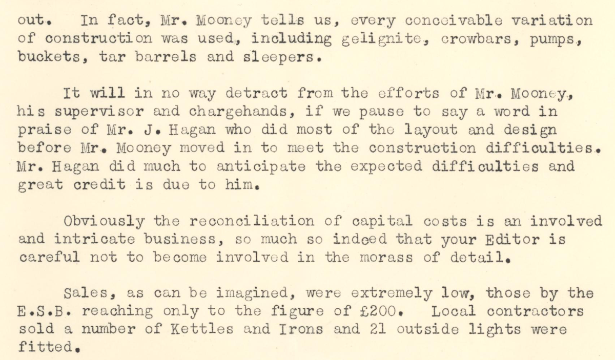 A scanned page from the ESB REO magazine about the Mulrany Rural Area