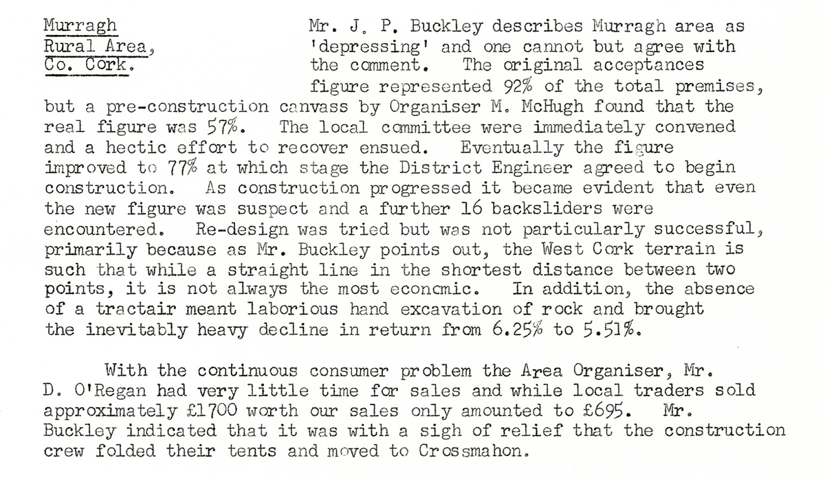 A scanned page from the ESB REO magazine about the Murragh Rural Area.