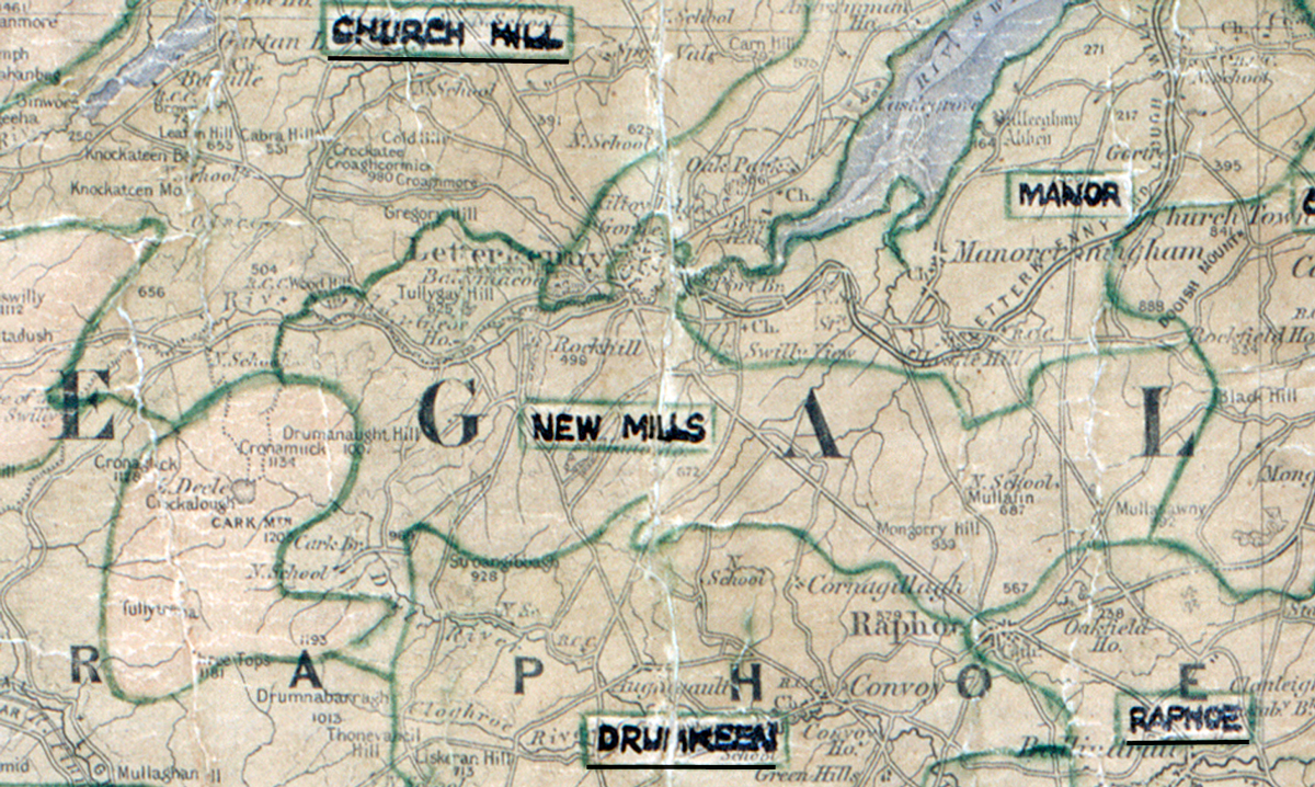 A scanned, worn historical map from the 1940s of the  rural electrification area around New Mills.