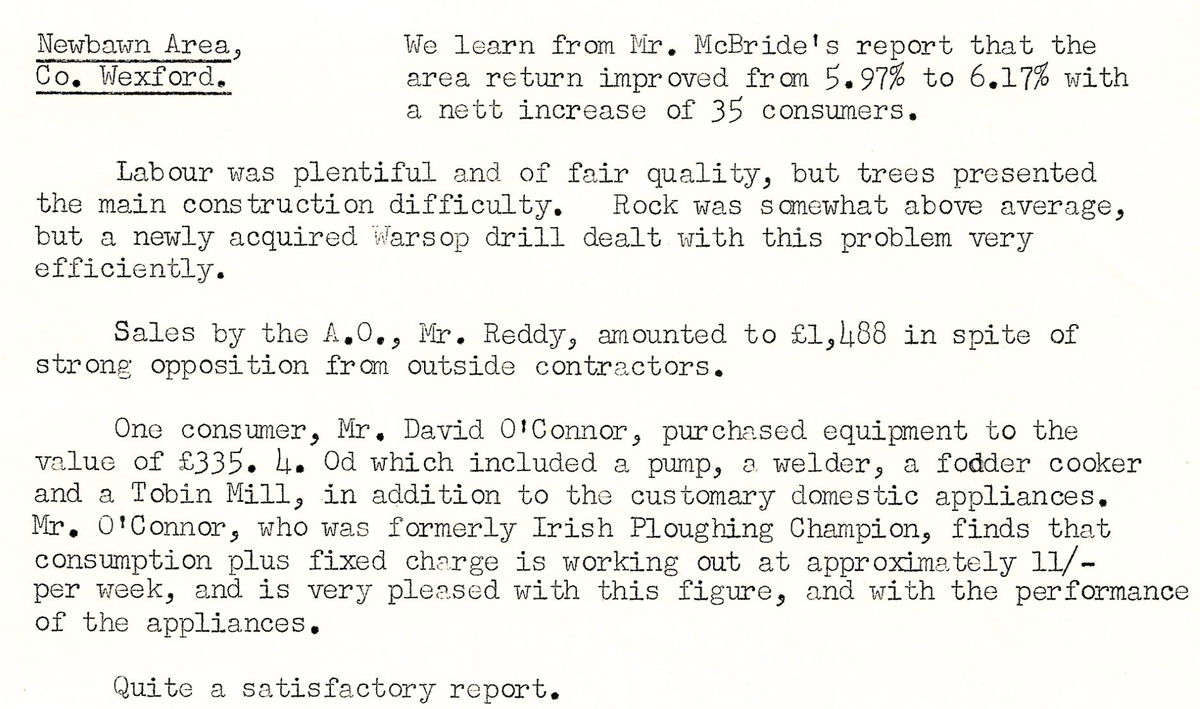 A scanned page from the ESB REO magazine about the Newbawn Rural Area