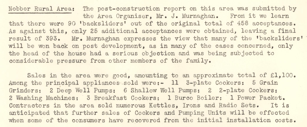 A scanned page from the ESB REO magazine about the Nobber Rural Area.