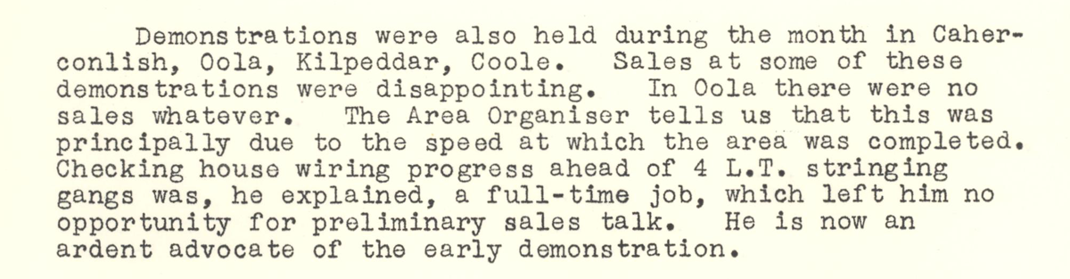 A scanned page from the ESB REO magazine about the Oola Rural Area