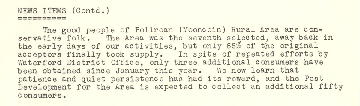 A scanned page from the ESB REO magazine about the Pollroan Rural Area