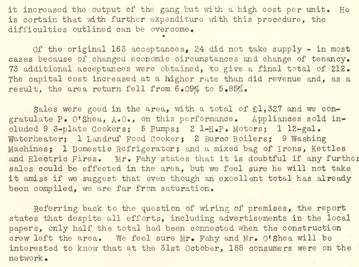 A scanned page from the ESB REO magazine about the Powerstown Rural Area