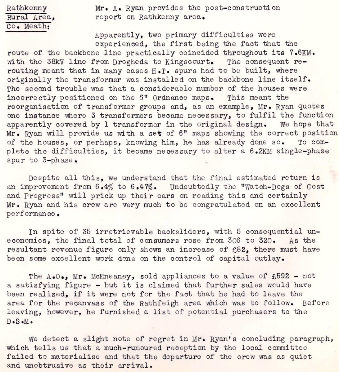 Racehorses and their paddocks had to be facilitated in Rathmore as reported in The REO News from November 1951