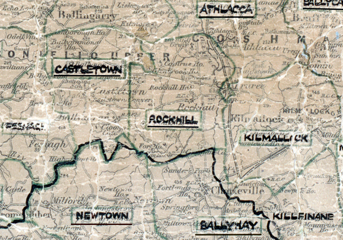 A scanned, worn historical map from the 1940s of the  rural electrification area around Rockhill.