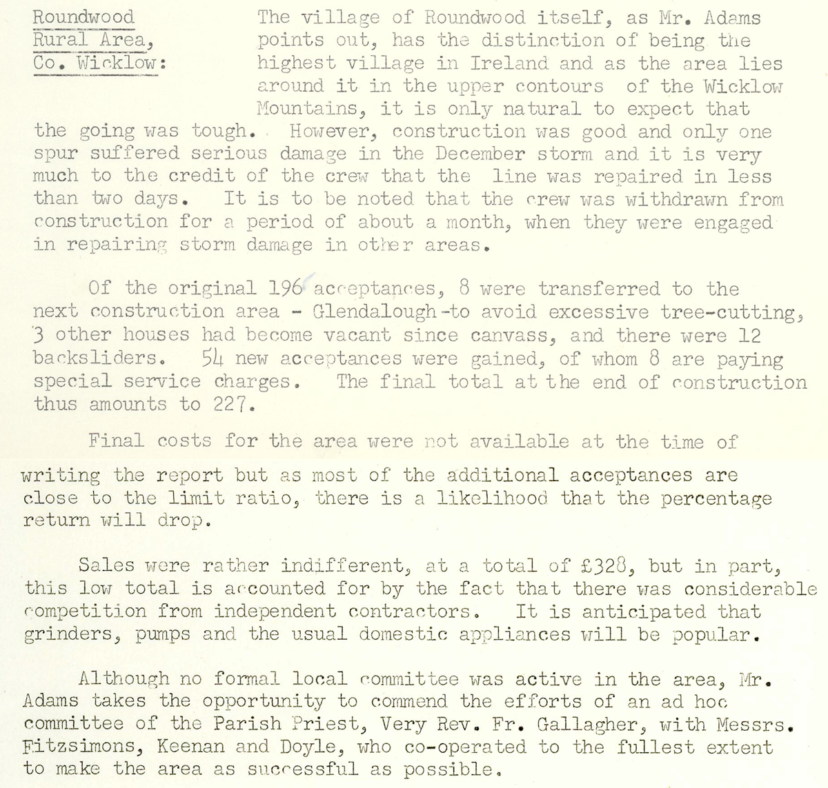 A scanned page from the ESB REO magazine about the Roundwood Rural Area