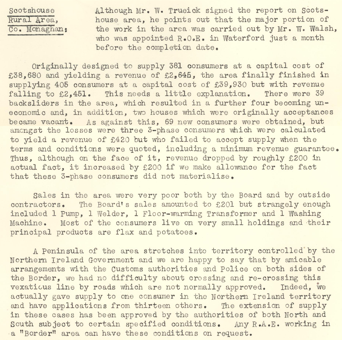 A scanned page from the ESB REO magazine about the Scotshouse Rural Area