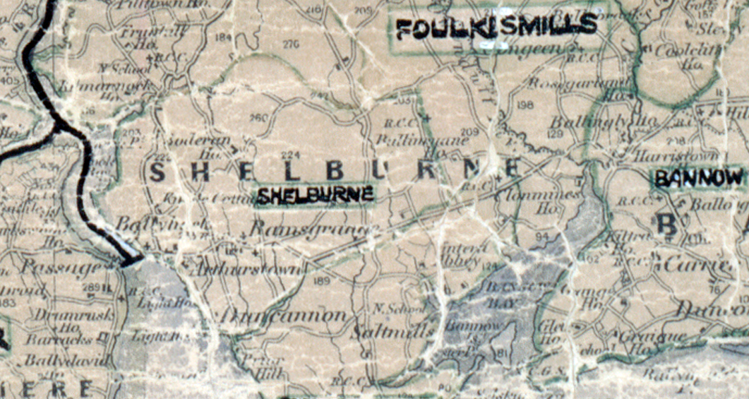 Map extract showing rural electrification areas in County Wexford, including Shelburne, Foulkesmills and Bannow.