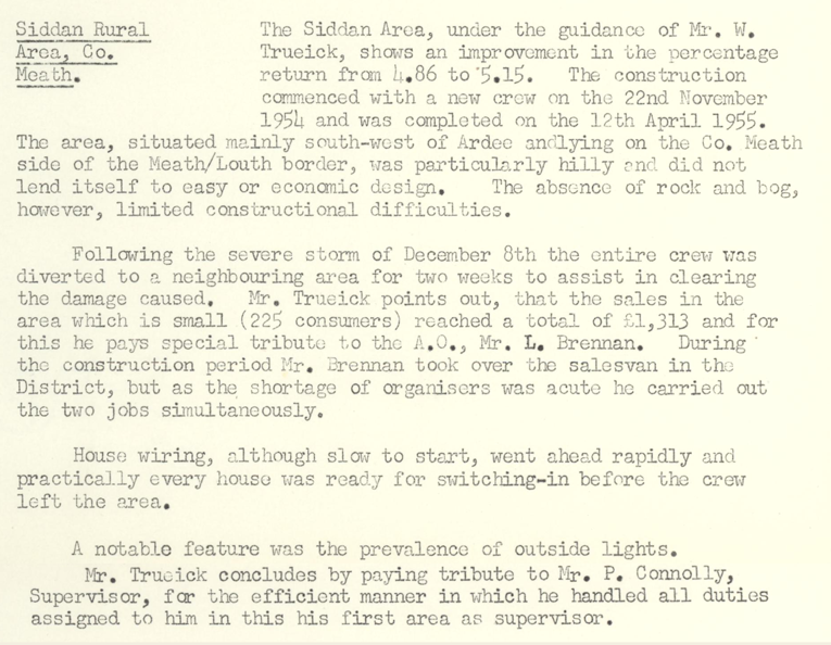 A scanned page from the ESB REO magazine about the Siddan Rural Area.