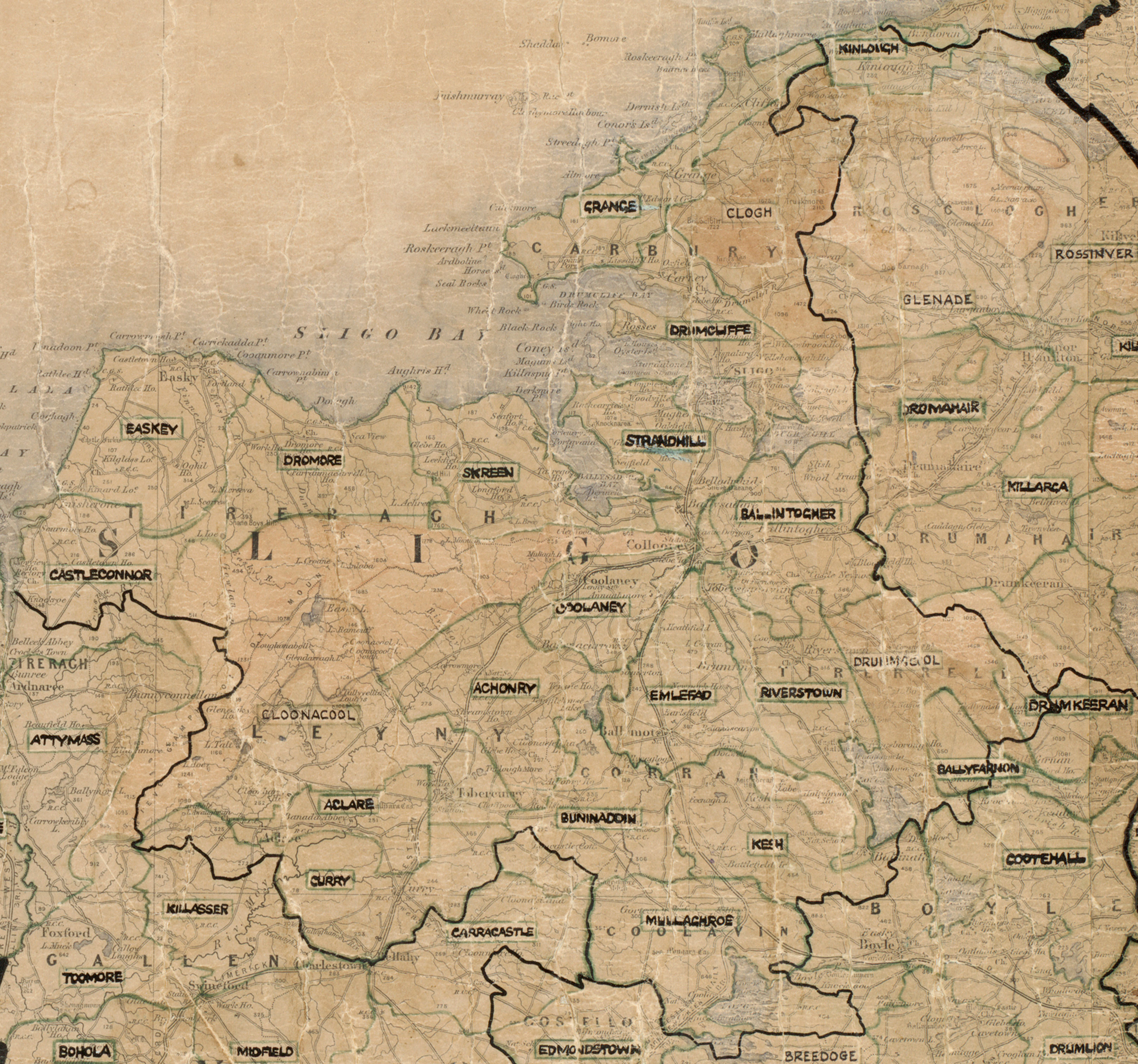 Map showing rural electrification area boundaries in County Sligo.