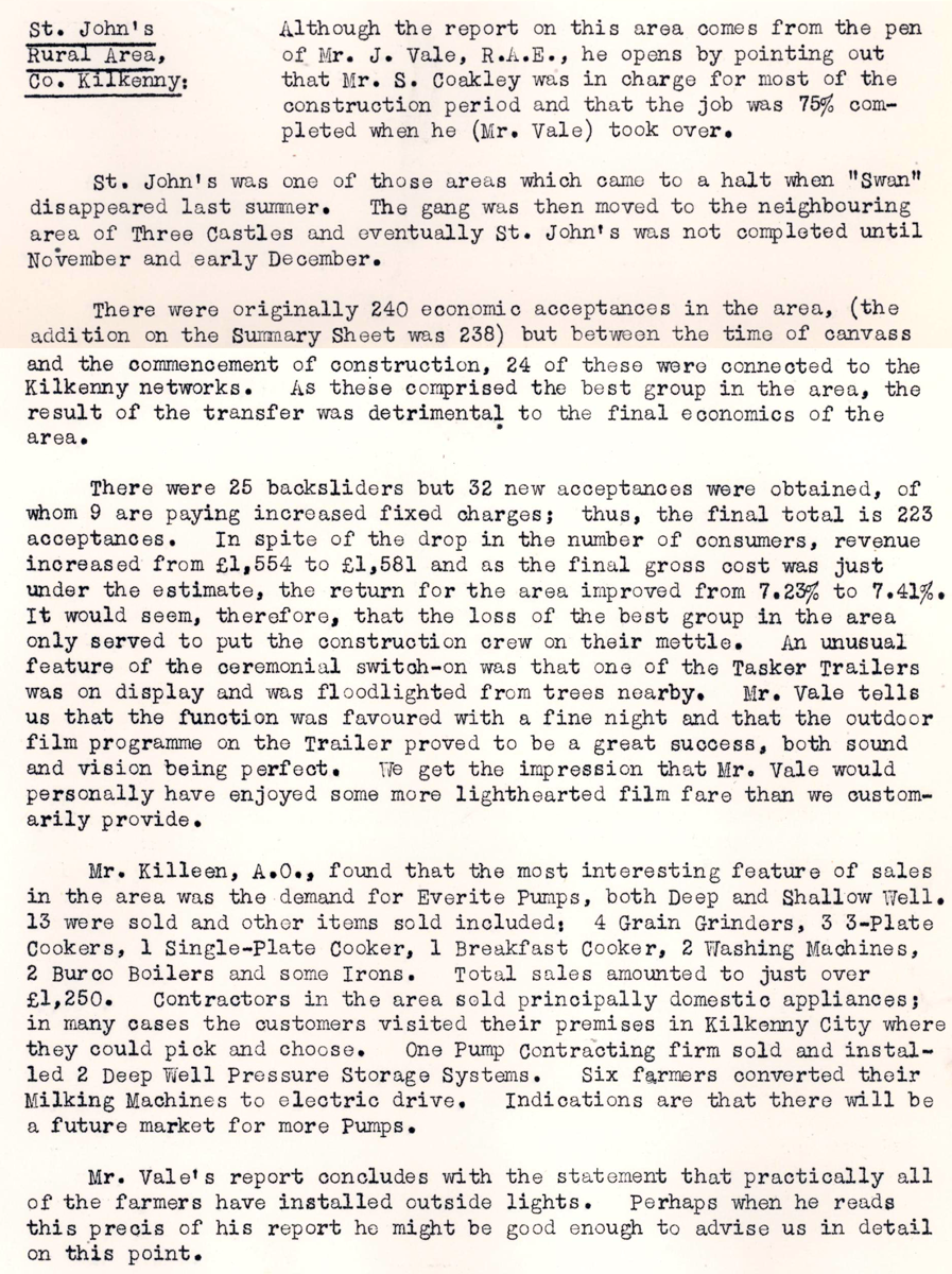 A scanned page from the ESB REO magazine about the St. John Rural Area