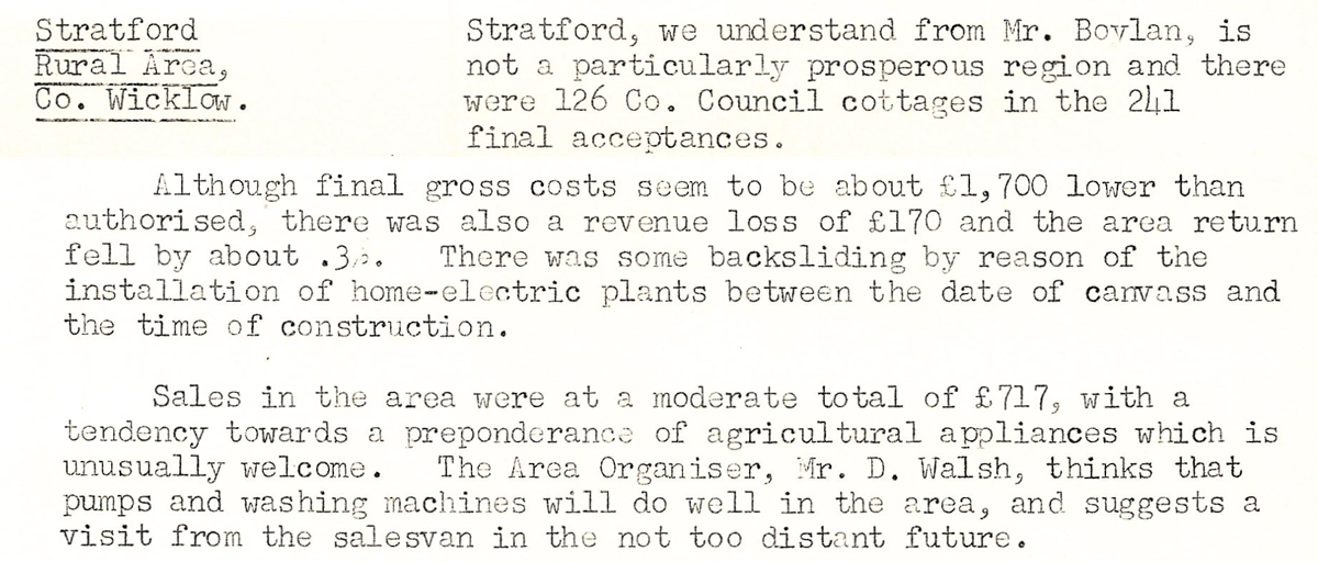A scanned page from the ESB REO magazine about the Stratford Rural Area