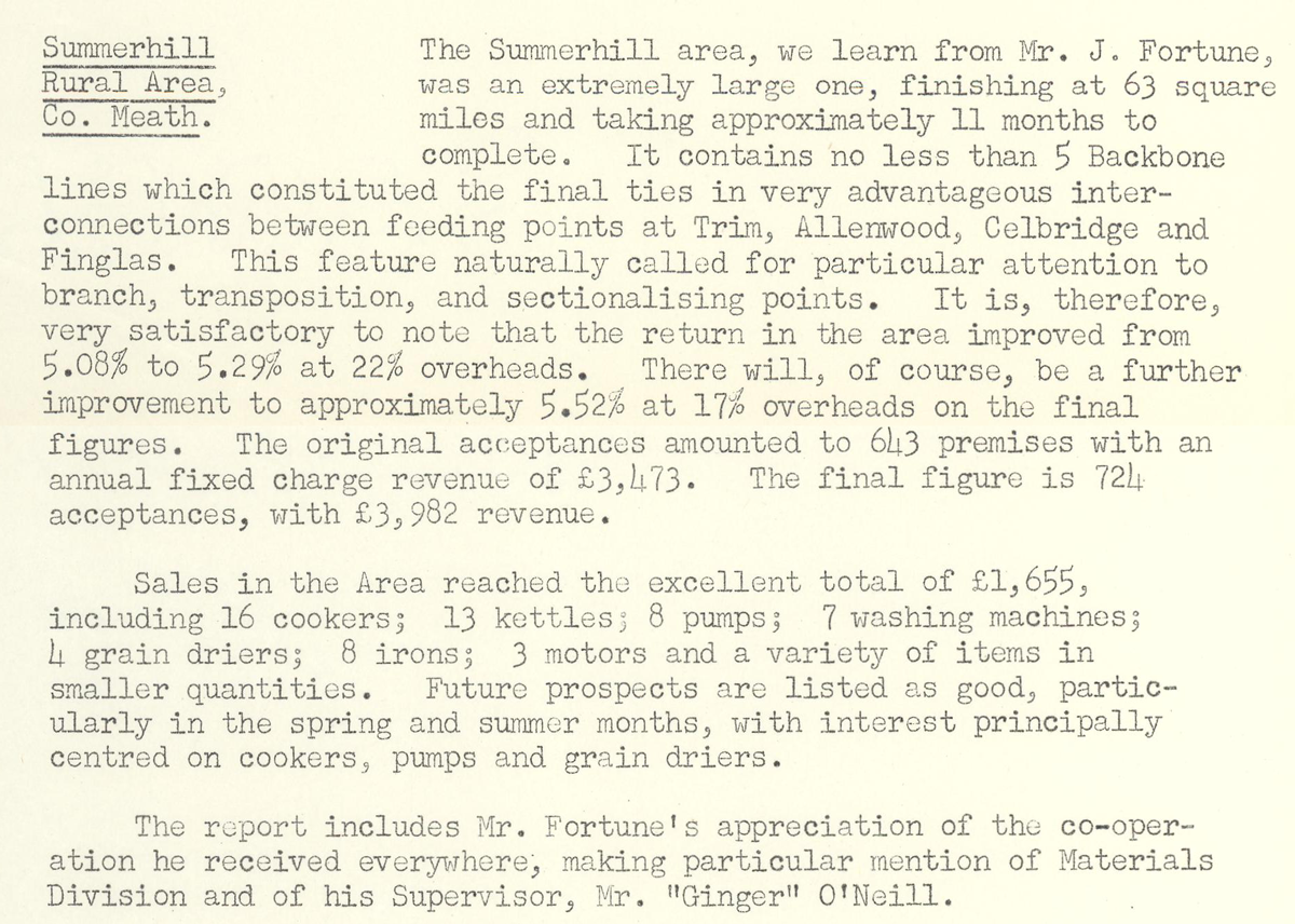 A scanned page from the ESB REO magazine about the Summerhill Rural Area.  
