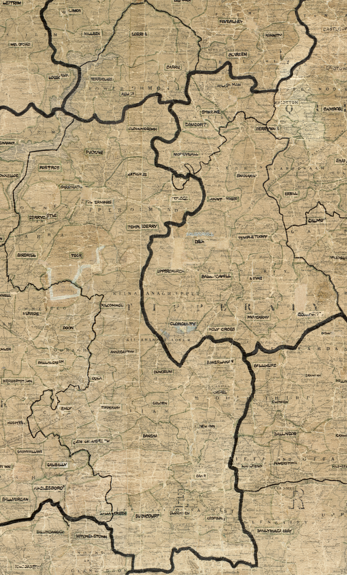 Map showing rural electrification area boundaries across parts of Counties Tipperary, Offaly and Waterford.
