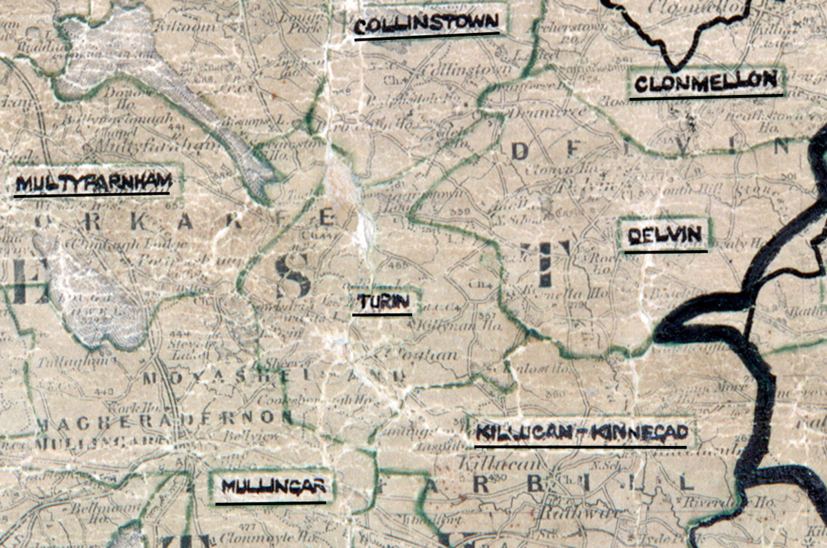 A scanned, worn historical map from the 1940s of the  rural electrification area around Turin.