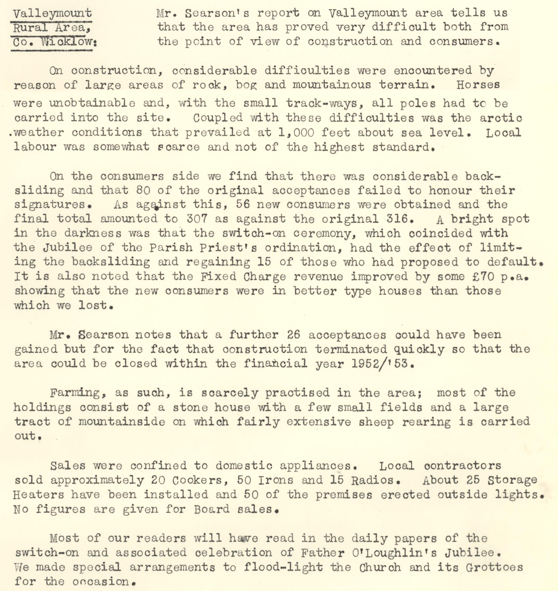 A scanned page from the ESB REO magazine about the Valleymount Rural Area.