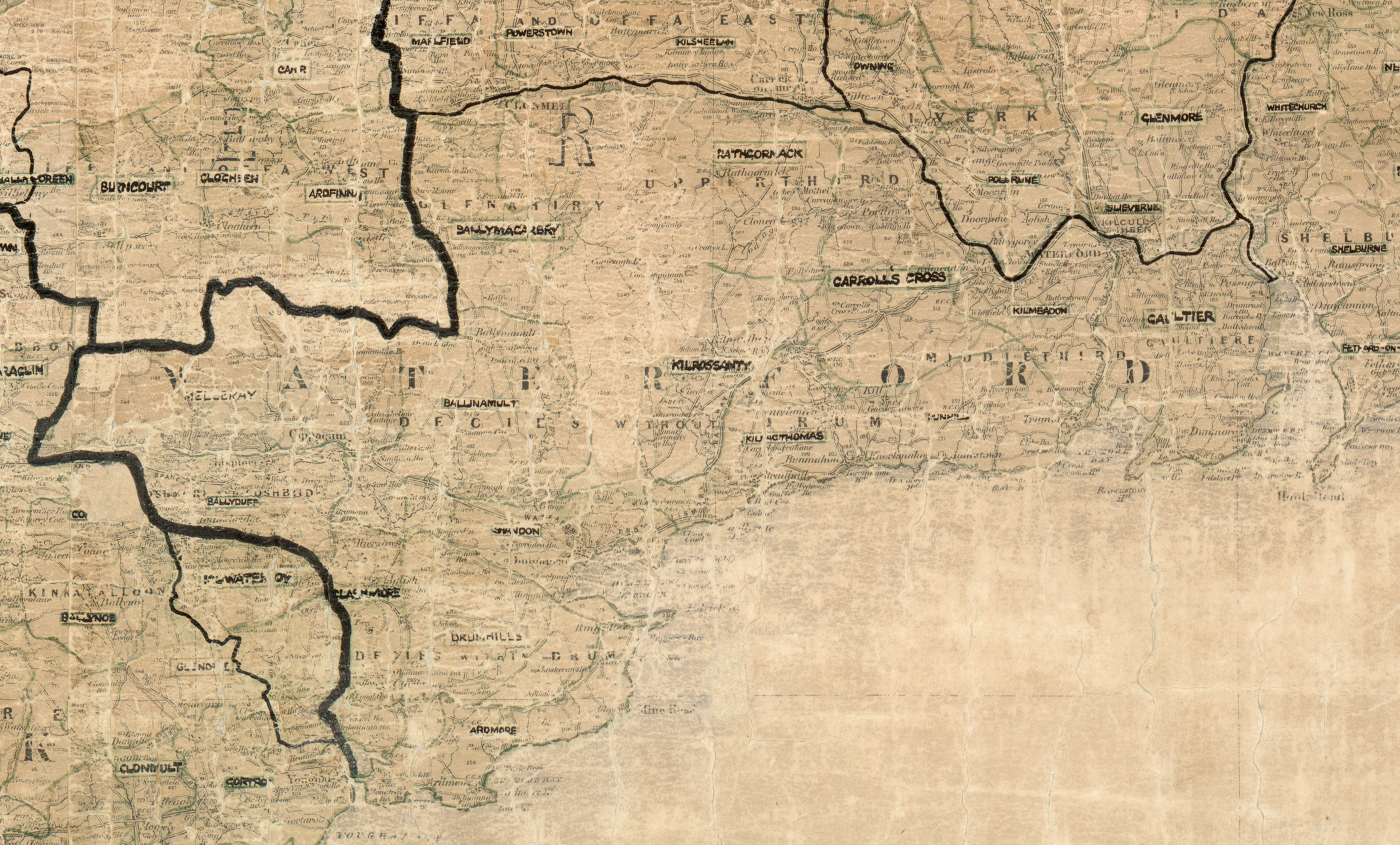 Map showing rural electrification area boundaries in County Waterford.