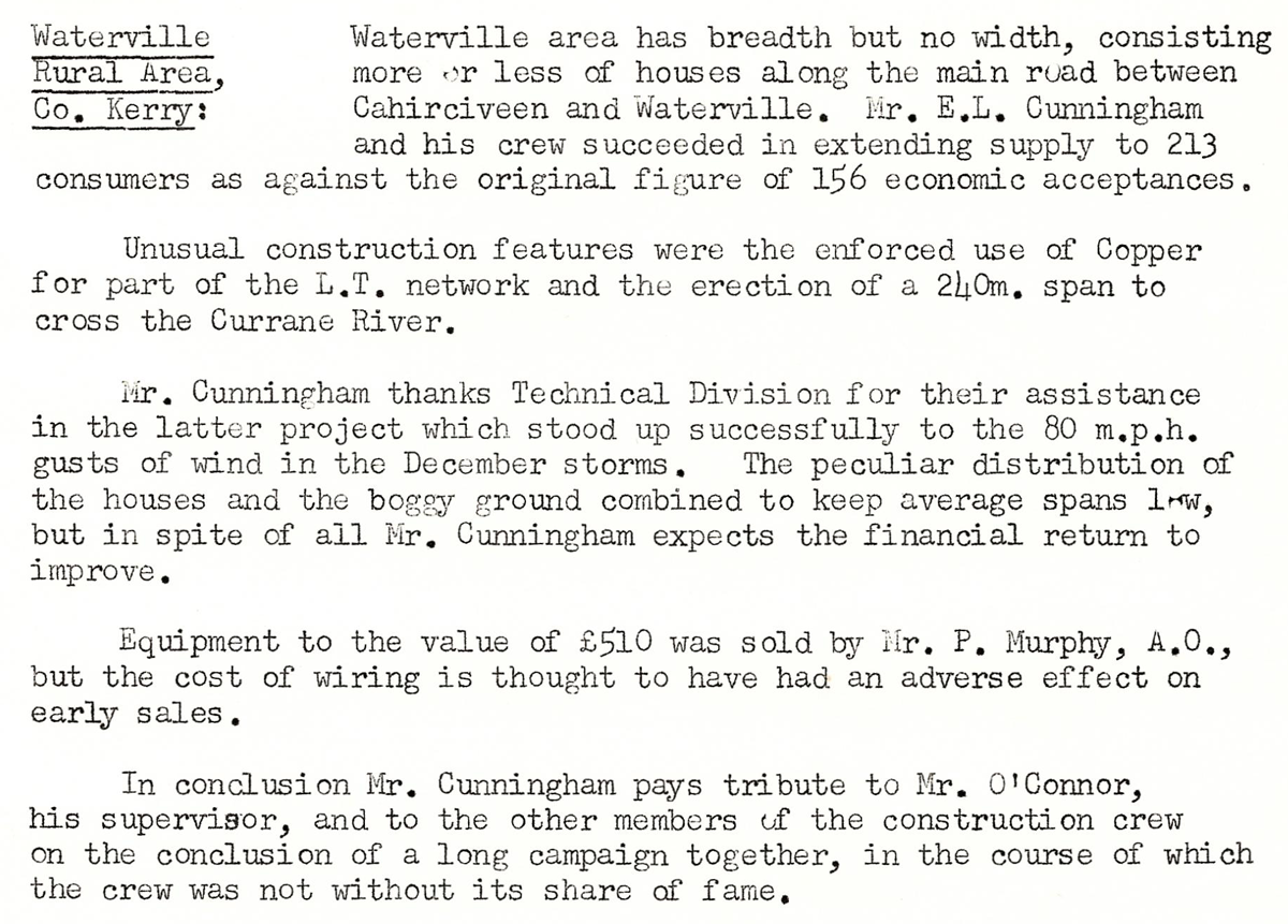 A scanned page from the ESB REO magazine about the Waterville Rural Area.  