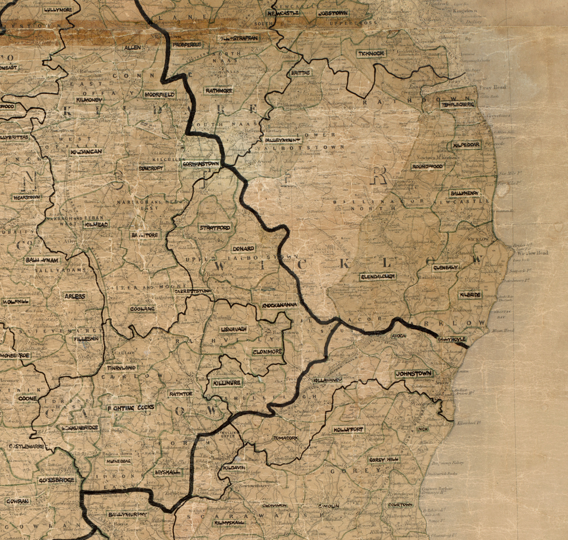 Map showing rural electrification area boundaries in County Wicklow.