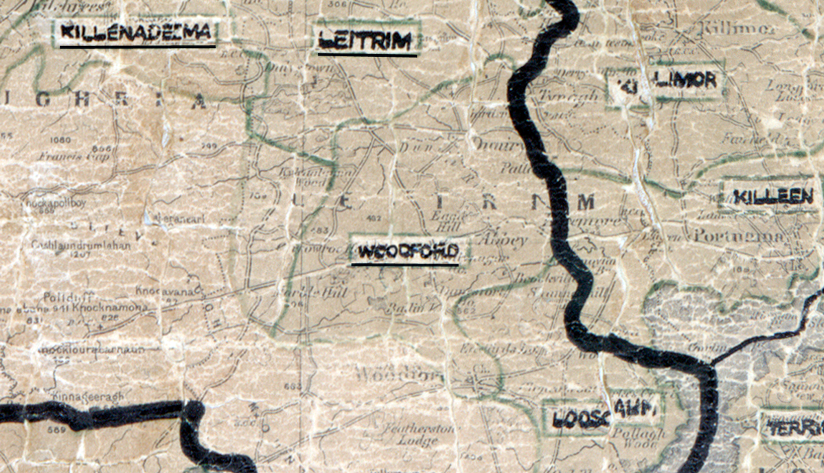A scanned, worn historical map from the 1940s of the  rural electrification area around Woodford.