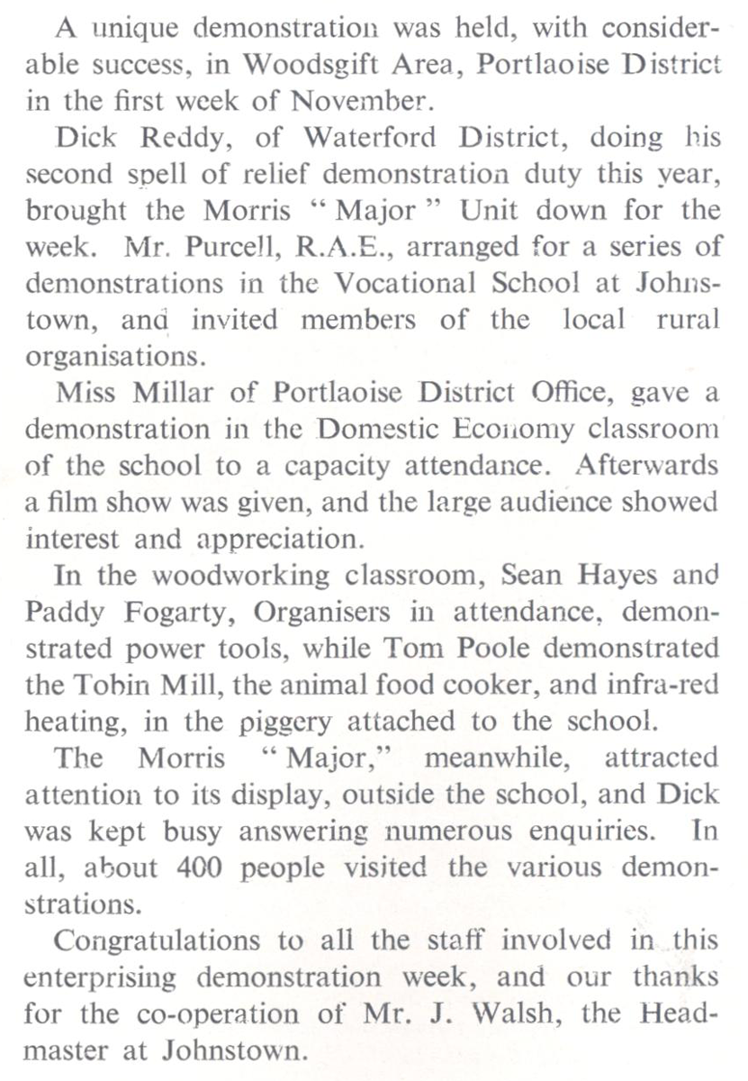 A scanned page from the ESB REO magazine about the Woodsgift Rural Area.