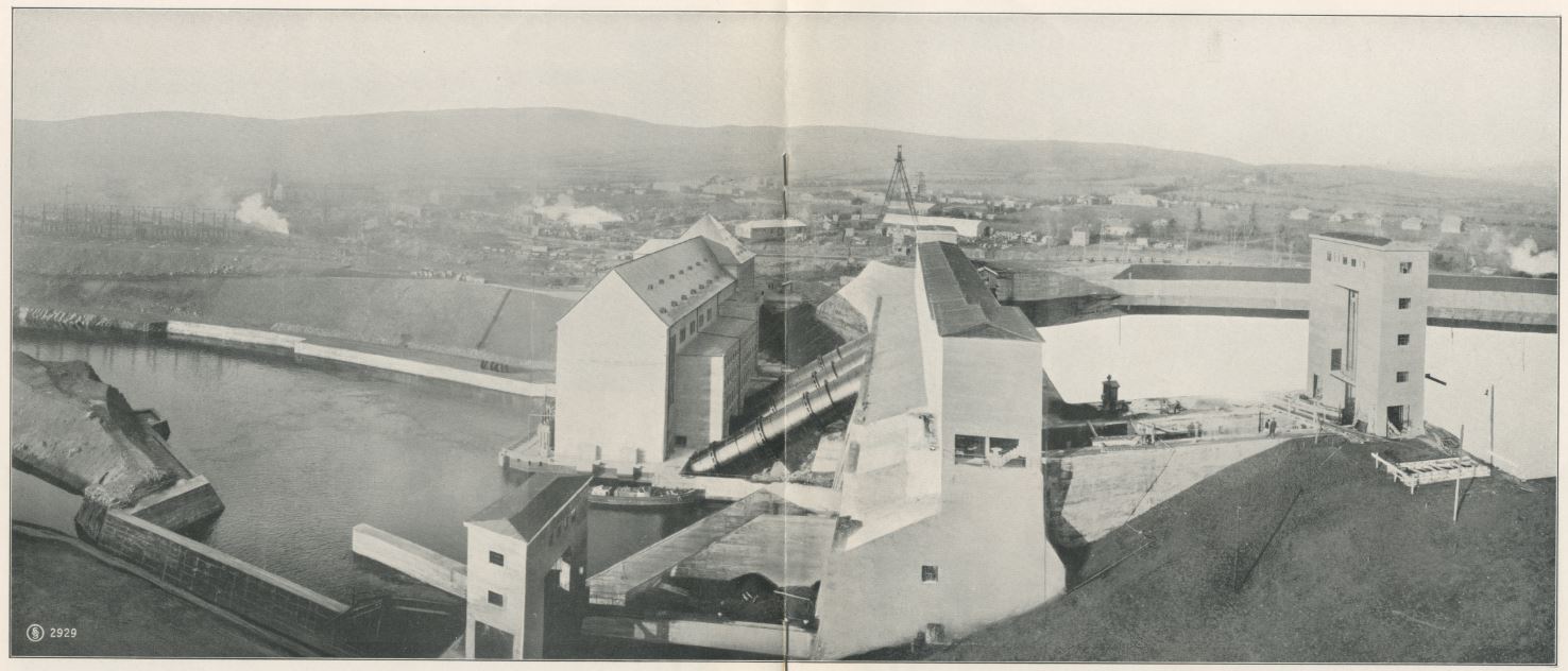 Finished station with head race (right) and tail race (left)