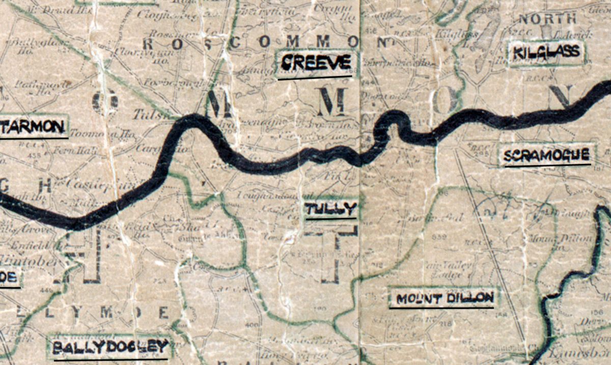 A scanned, worn historical map from the 1940s of the  rural electrification area around Tully. A  hand‑drawn boundary outlines the region.